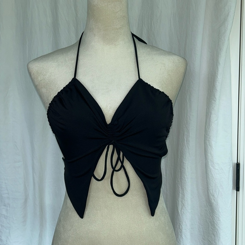 Garage: Black Apron Back Tie Top: Size XS